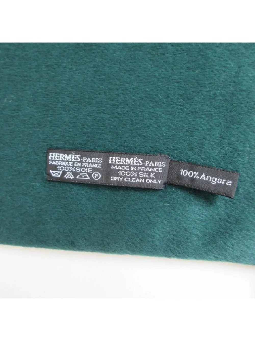 Hermes Scarf Geometric Pattern Angora Silk Reversible Large Shawl Green